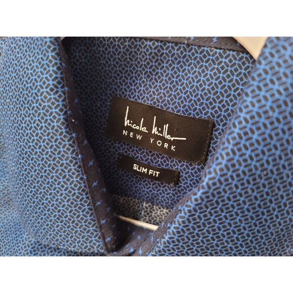 Nicole Miller New York Dress Shirt Mens Blue Lightning Cuff - SLIM FIT/MEDIUM - Picture 3 of 4
